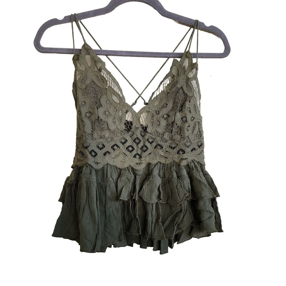 Free‎ People Adela Cami Olive Green Tank Top Size M  Lace NWT  Party Cami - Picture 3 of 12